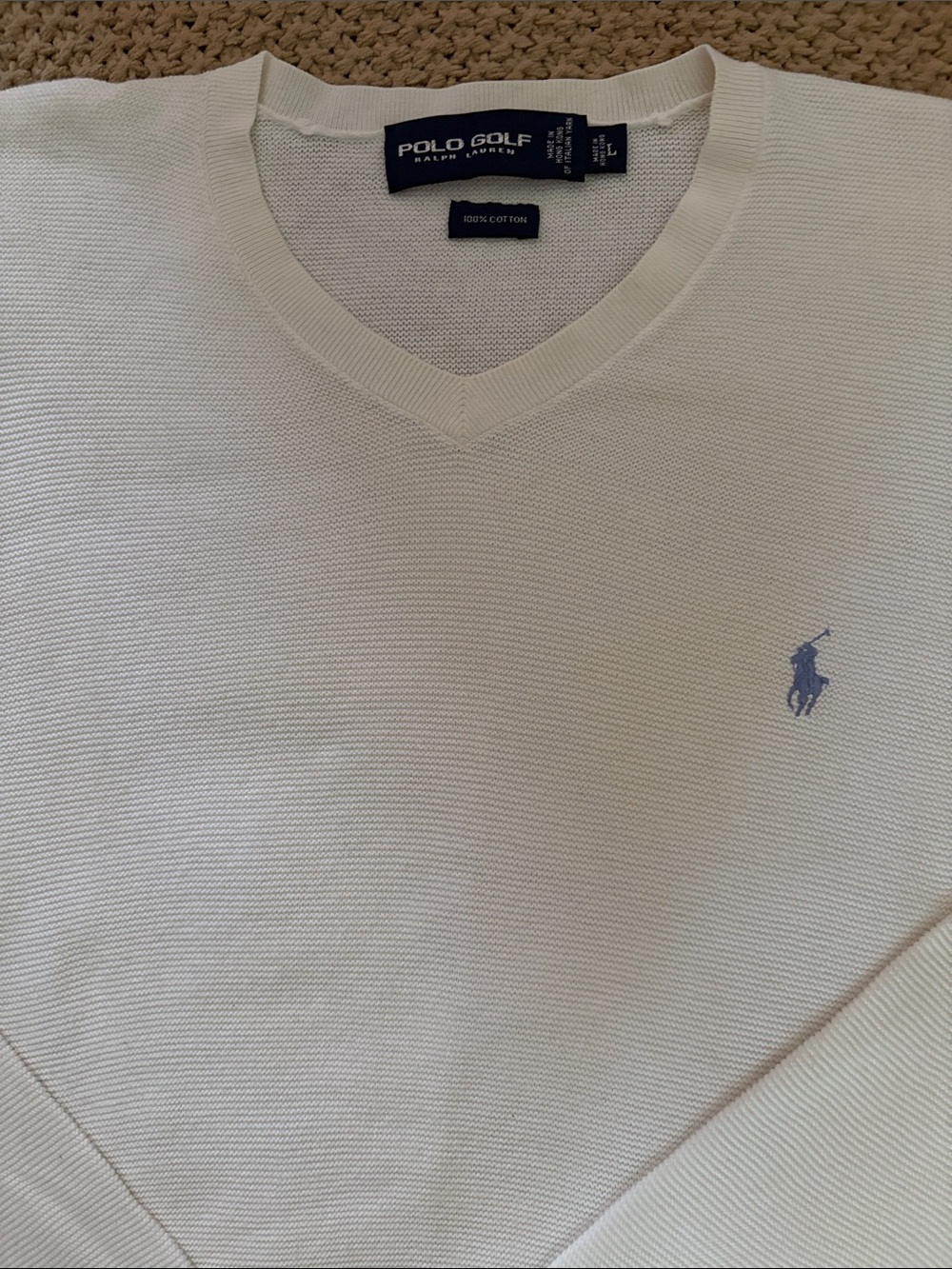 POLO GOLF by Ralph Lauren White Cotton Knit Lightweight Sweater Large EUC ⛳️